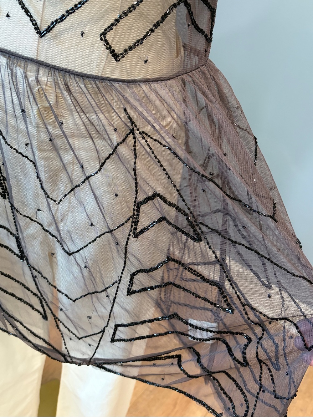 Free People Beaded Sheer Mesh Dress Art Deco Sleeveless Mini - Picture 4 of 8